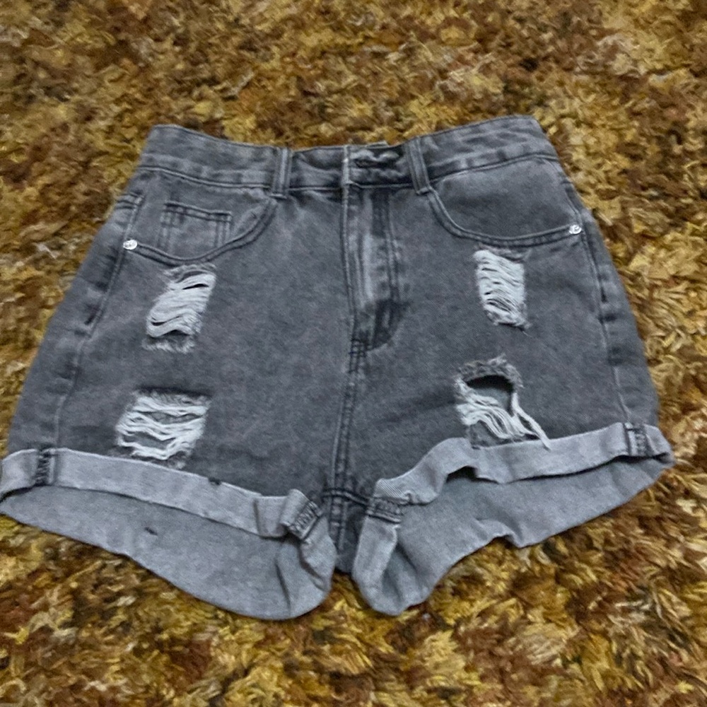 light washed black denim shorts